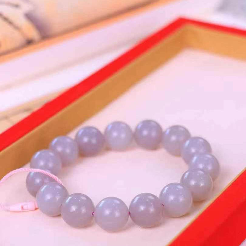 新疆和田玉烟紫手串男女紫色手串天然玉石圆珠手链14mm