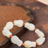 天然和田玉羊脂白玉百财玉石手串男女款 玉石手链含证书招财进宝