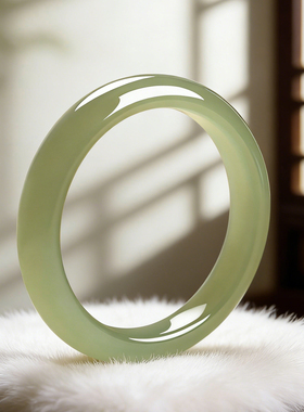 正品和田玉晴水青玉细手镯女款