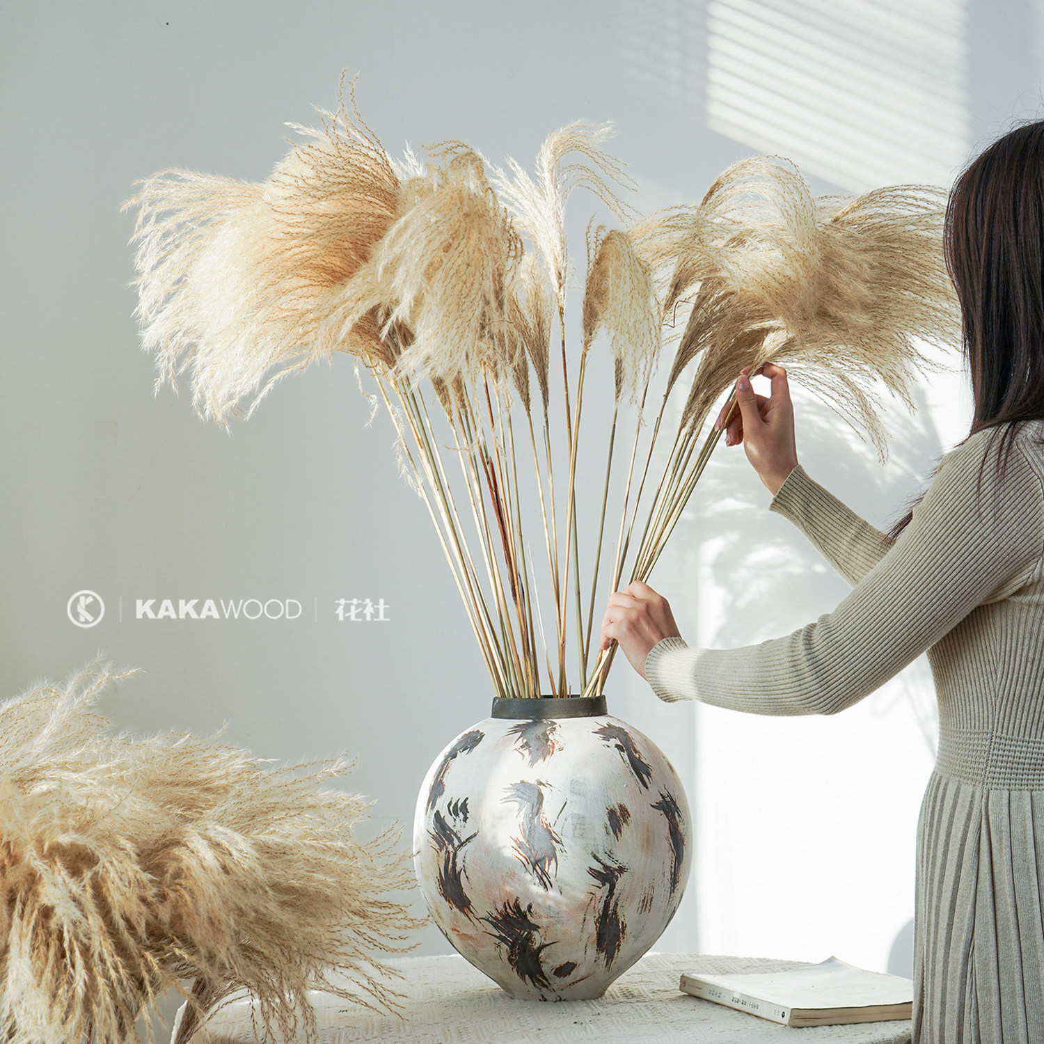 拂尘天然干花芦苇插花搭配配草咖啡馆婚礼软装装饰背景布置道具