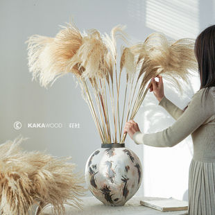 拂尘天然干花芦苇插花搭配配草咖啡馆婚礼软装 饰背景布置道具 装