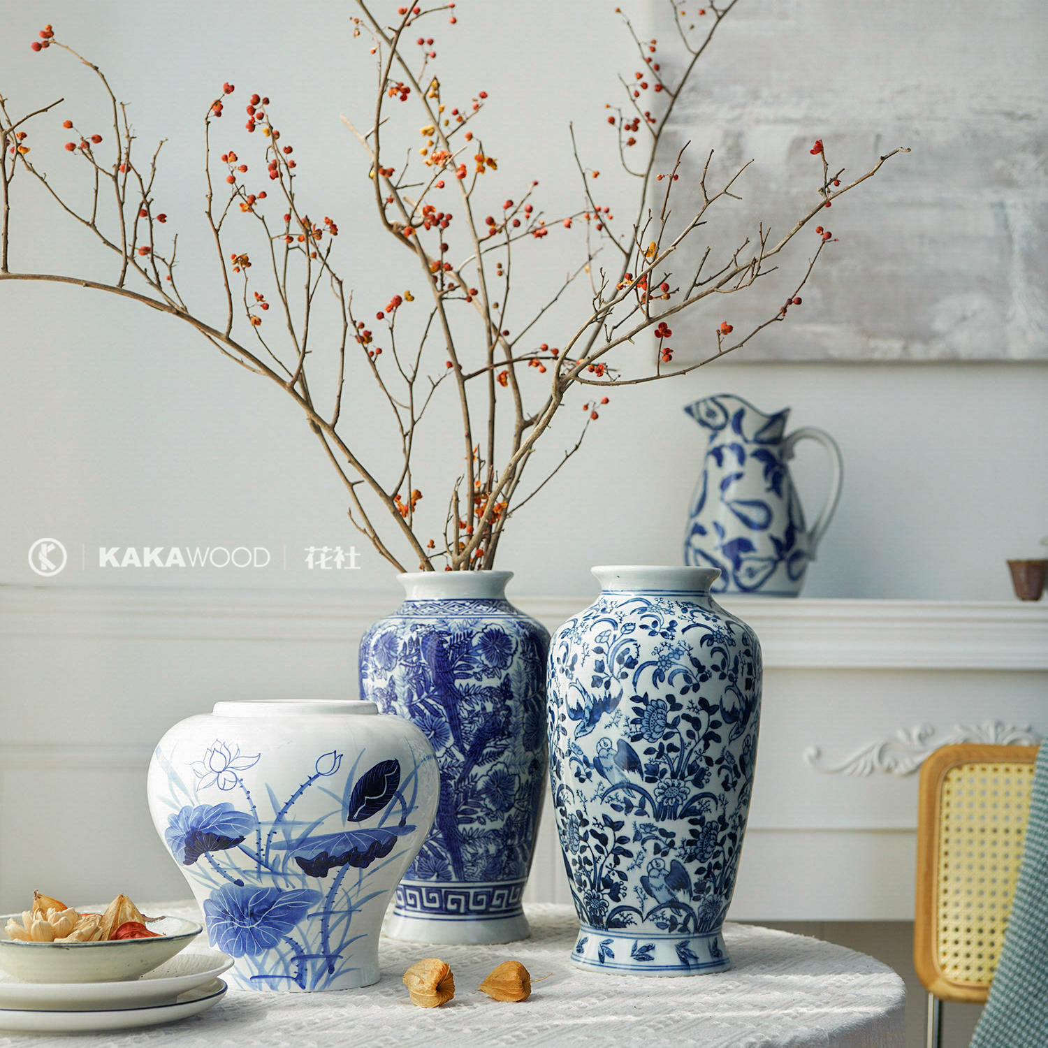 kakawood侘寂青花瓷中式摆件瓷器