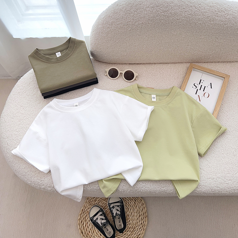 男童短袖t恤白色儿童纯棉半袖上衣黑色宝宝纯色衣服2025新款绿色