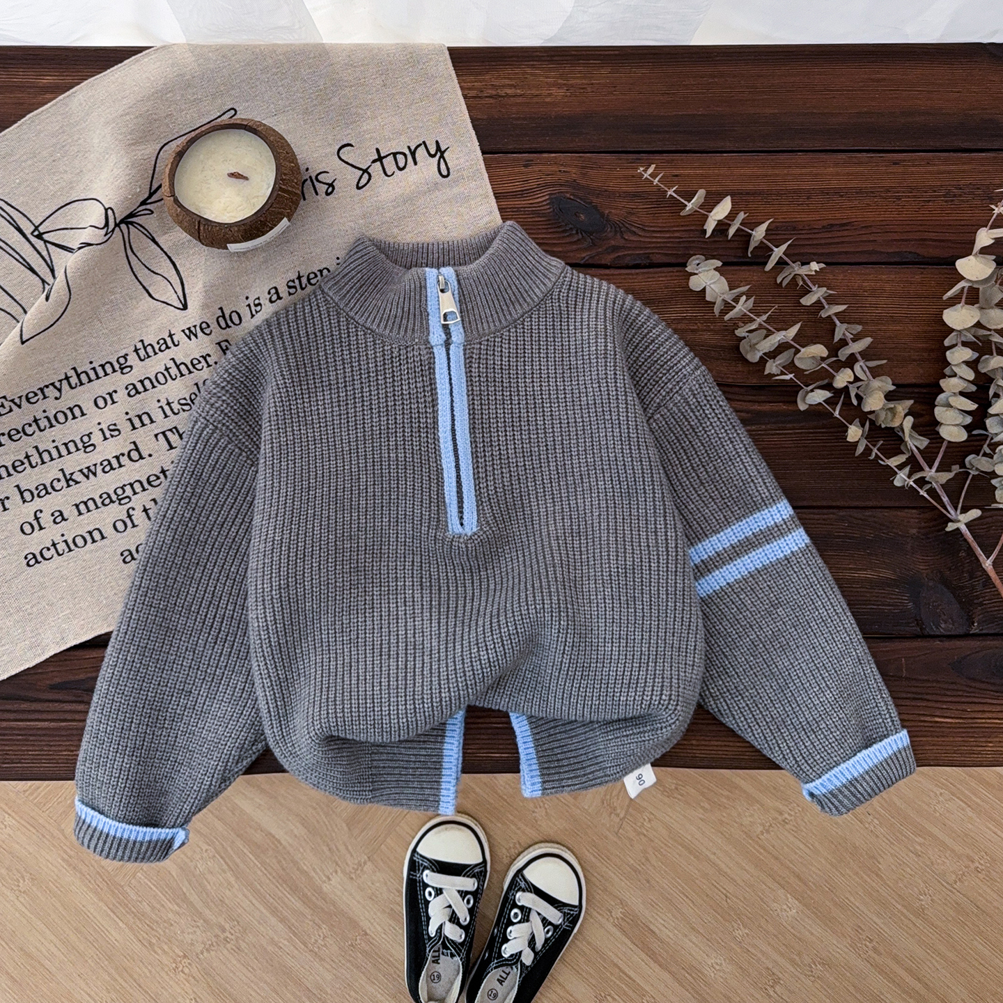 儿童半高领毛衣男童羊绒衫加厚宝宝针织打底衫内搭冬季拉链灰色潮