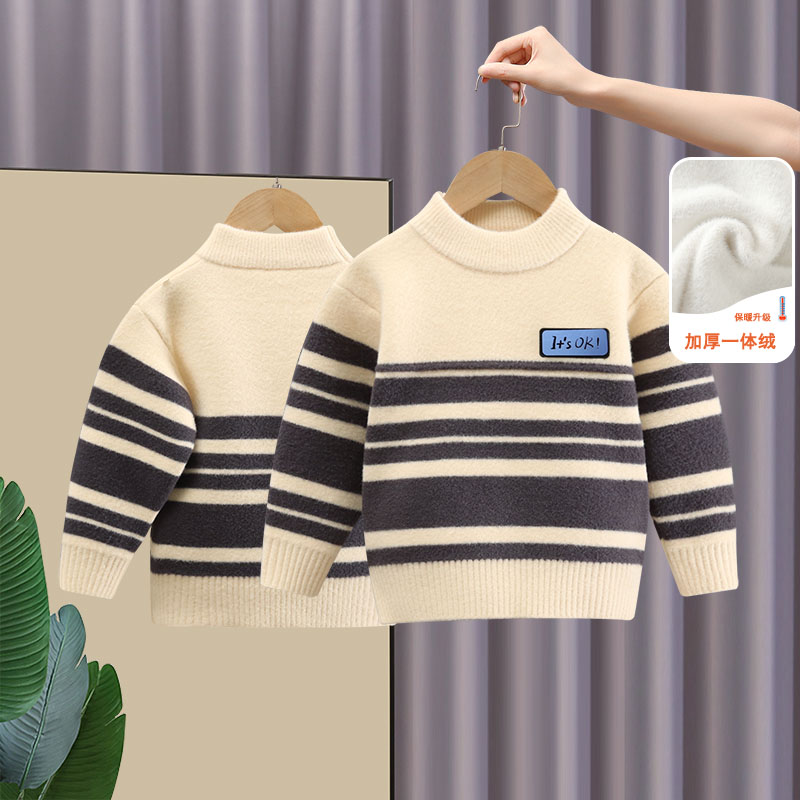 男童毛衣一体绒儿童羊绒衫