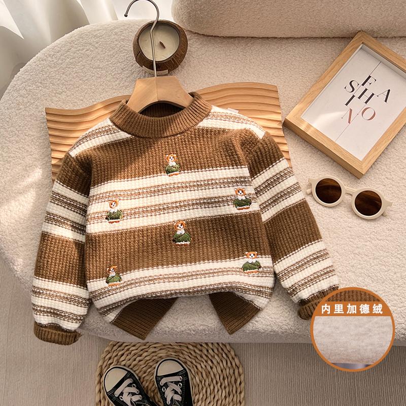 加绒毛衣男童双层加厚婴儿打底衫内搭保暖冬宝宝羊绒衫儿童羊毛衫