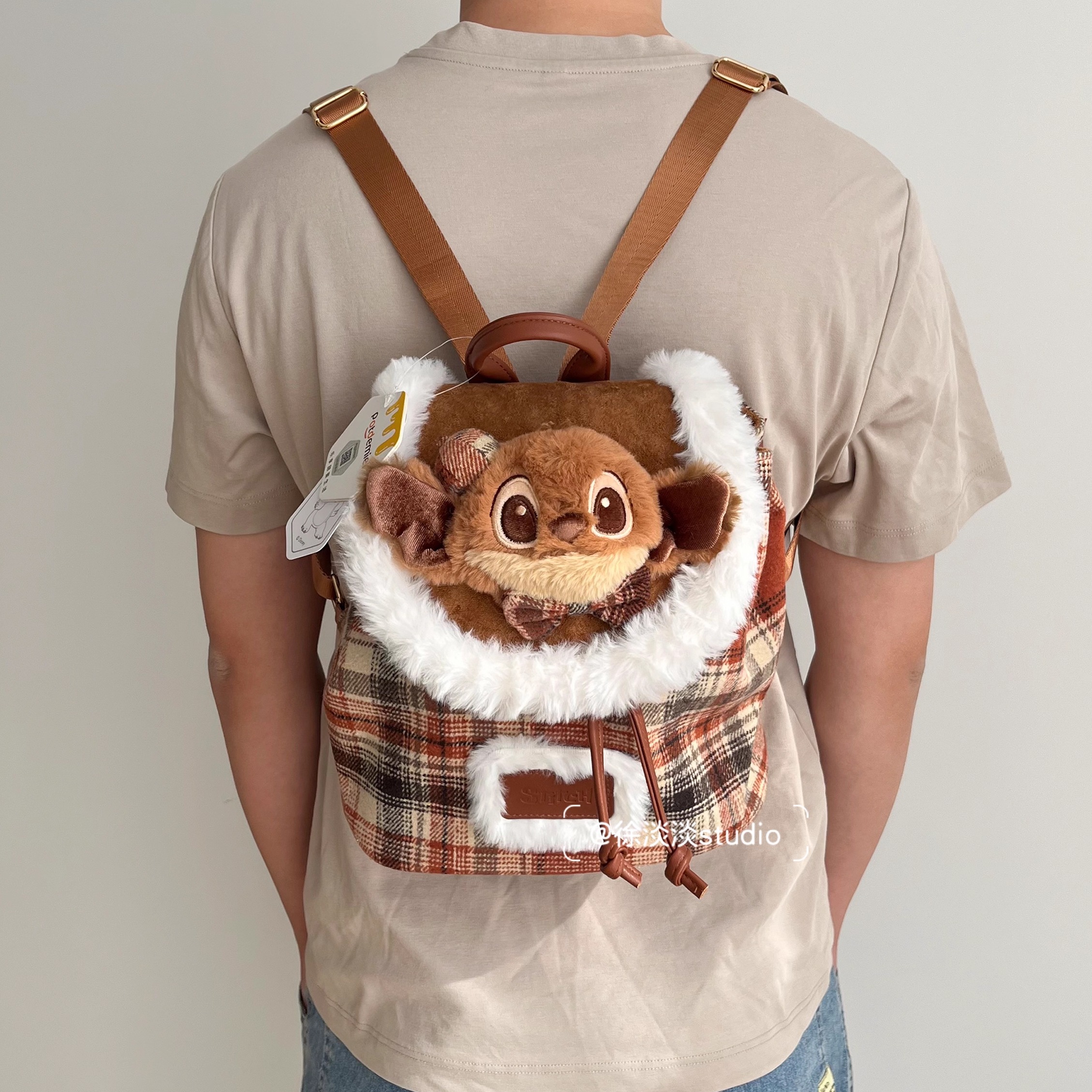 正版迪士尼周边史迪仔双肩背包星际宝贝史迪奇毛绒公仔情侣包包