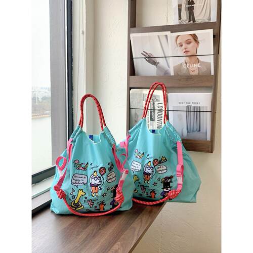 日本同款ball chain派对刺绣女大容量百搭单肩环保斜挎包包购物袋