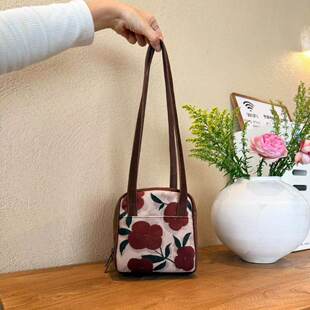 日本代购GP方糖吐司包女印山茶花可爱风单肩包时尚潮流百搭手提包