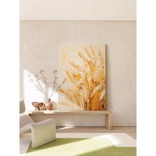 奶油风抽象麦穗肌理纯手绘油画客厅装饰画岁岁平安丰收图玄关挂画