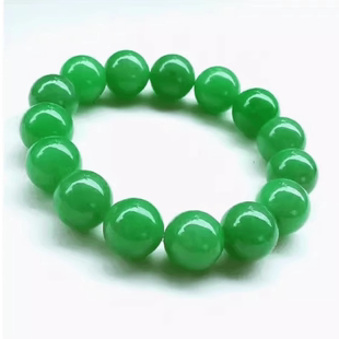 天然缅甸老坑翡翠冰糯种满绿圆珠手串阳绿飘花玉手串男女款玉手链