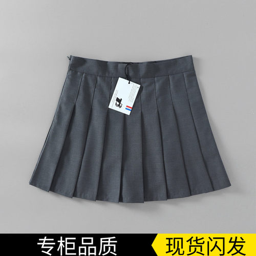 TB西装料百褶裙学院风短裙