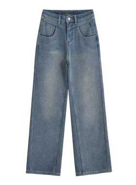 2025新款星空纹阔腿牛仔裤女秋冬高腰宽松加绒窄版提花阔腿直筒裤