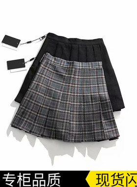 欧美风新款高腰a字裙ins超火侧拉链半身裙学生短裙裤秋格子百褶裙