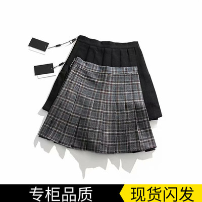 欧美风百褶裙学院风格子半身裙