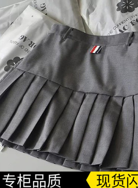 TB百褶裙秋冬新款高腰学院风西装料显瘦A字裙毛呢半身裙短裙裤女