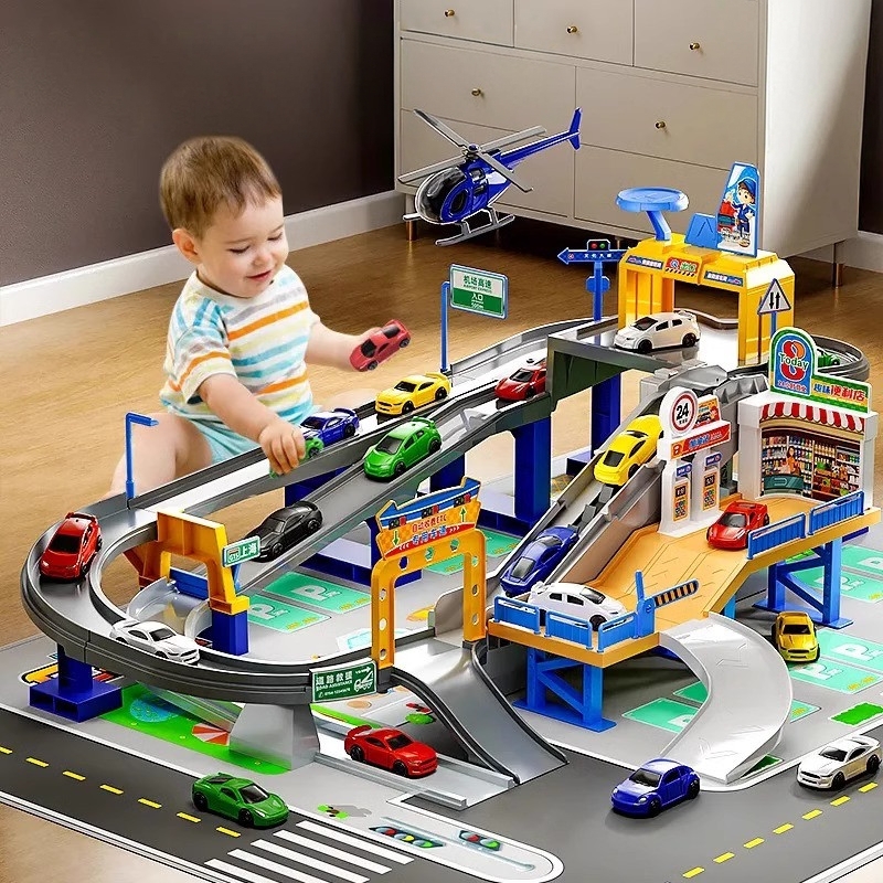 大型闯关多层停车场滑轨跑道玩具