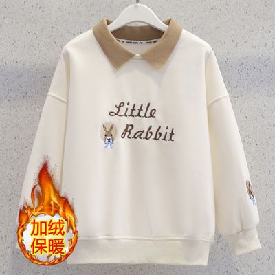 加绒厚女童冬季翻领上衣兔子卫衣