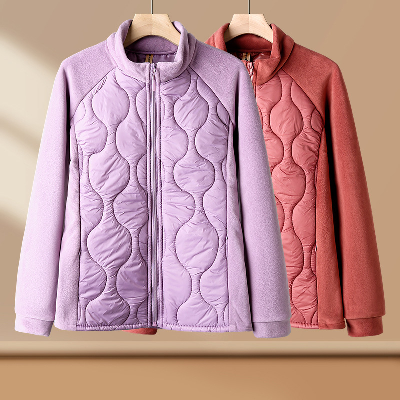 妈妈新款立领棉衣中老年人女秋冬洋气减龄纯色百搭薄棉服夹层外套