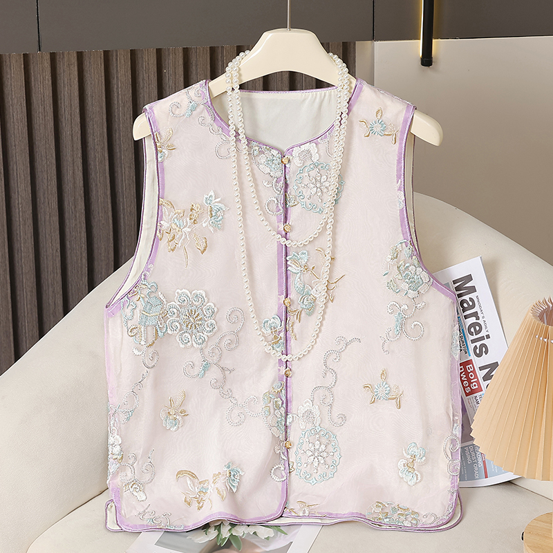 妈妈夏季新中式马甲女中老年人2025新款国风刺绣坎肩背心外穿马夹