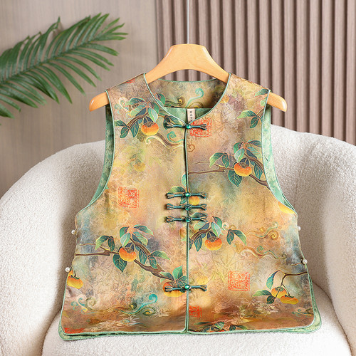 中式国风盘扣女装马甲提花无袖刺绣背心2025新款上衣复古坎肩外套