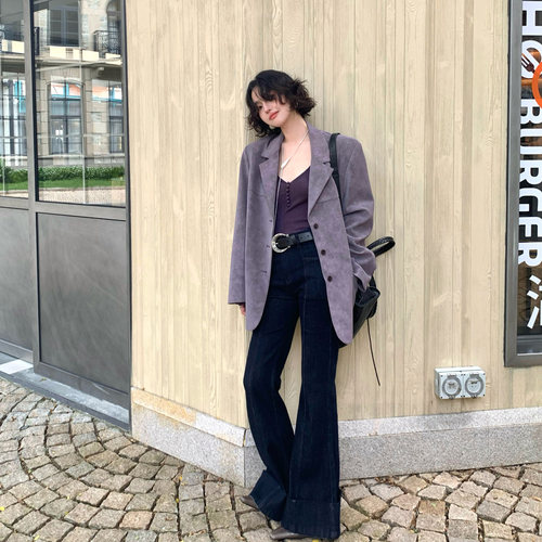 酒午复古秋冬款麂皮宽松西装外套