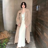 100%棉风衣长款 酒午自制 新款 港风复古春款 大衣外套女 漫步秋日