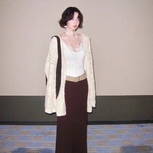 酒午自制【慵懒秋光】港风复古秋季新款100%全棉镂空针织开衫外套