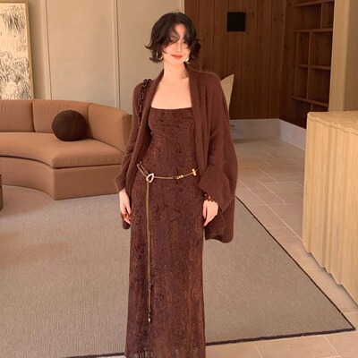 酒午自制兔毛混纺落肩袖针织开衫