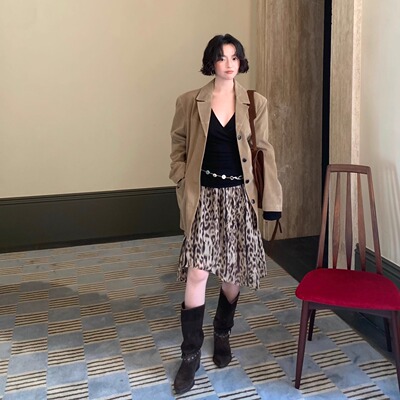 酒午复古风麂皮宽松西装休闲外套