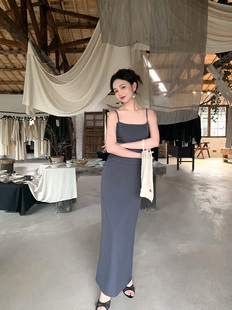 吊带背心修身 酒午自制 复古极简短款 曲茶 外穿打底上衣女夏 法式