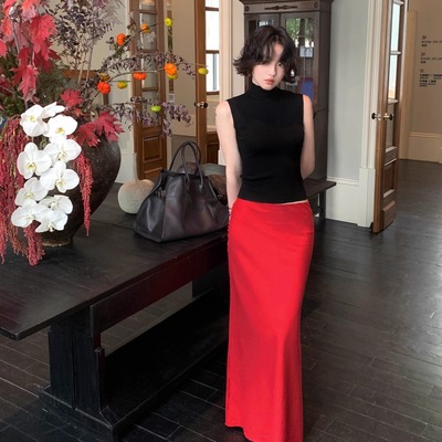 酒午自制港风复古高腰包臀半身裙