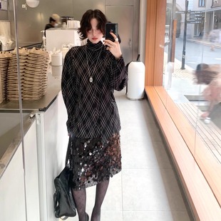 酒午自制【金色华尔兹】秋季复古亮片半身裙中长款显瘦包臀直筒裙