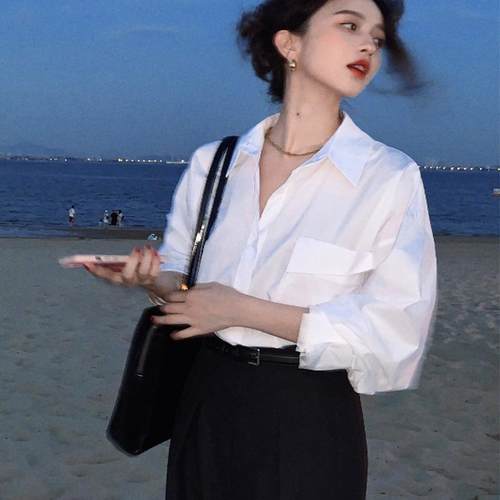 酒午港风复古宽松显瘦气质衬衫女