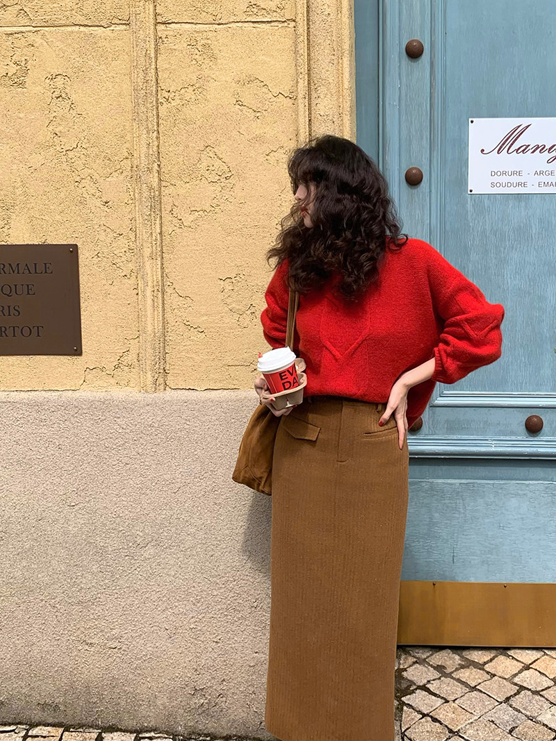 酒午自制【半截诗】春秋季高腰显瘦羊毛半身裙后开岔包臀裙女中长,女装/女士精品,半身裙,淘宝优惠券,粉丝福利购,淘宝优惠卷