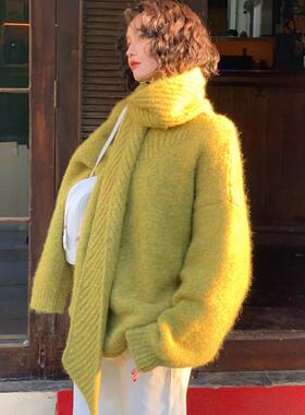 酒午自制新品【独放】软糯慵懒圆领毛衣落肩袖毛感上衣赠围巾