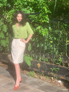 酒午自制港风复古春夏新款 OL中裙女 包臀高腰A字半裙气质显瘦西装