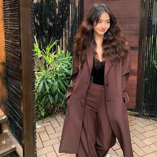 酒午自制新品【酒心可可】港风复古春款宽松中长款西装外套女
