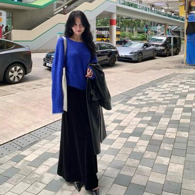 复古秋季新款丝绒高腰显瘦半身裙