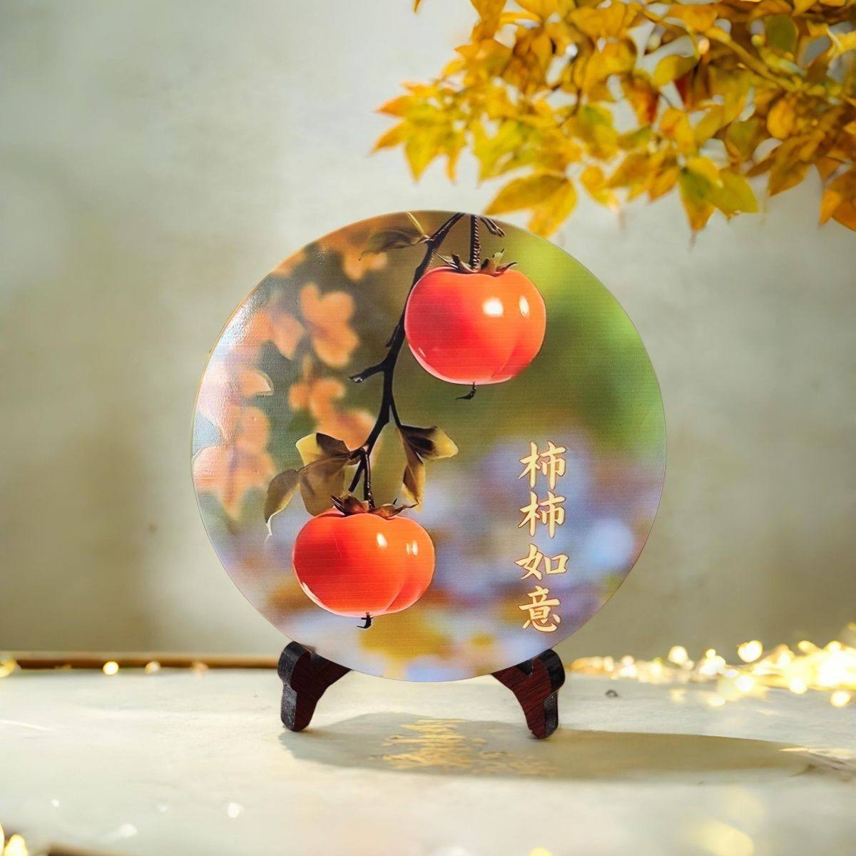 汉白玉柿柿如意摆件现代装饰画相框餐厅办公室桌面潮款乔迁礼物