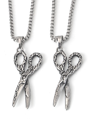 不锈钢跨境复古万圣节神秘魔纹剪刀吊坠钛钢男女街头潮流长款项链