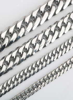 不锈钢双织双扣六面磨链钛钢男女项链吊坠配链包包链马鞭链