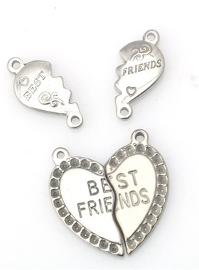 不锈钢半爱心Bestfriend吊坠坠子项链手链配饰diy钛钢首饰配件