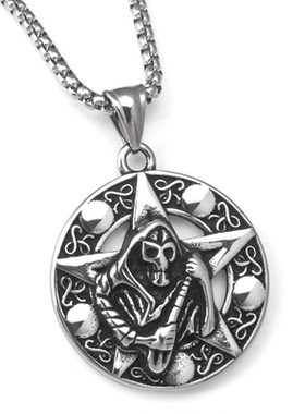 不锈钢复古死神五角星镂空·吊坠钛钢男女街头时尚毛衣长款项链