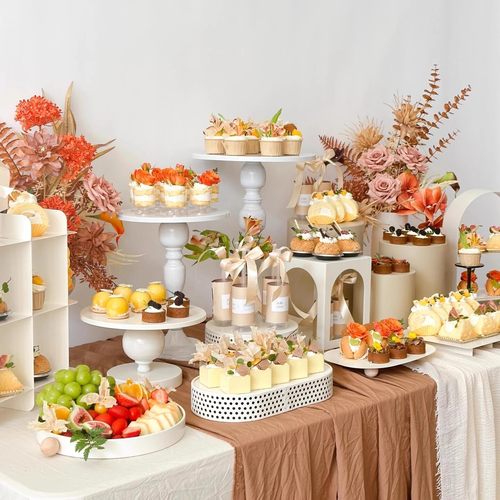 奶油色风格甜品摆件展示架生日蛋糕婚礼订婚摆台冷餐点心商务托盘