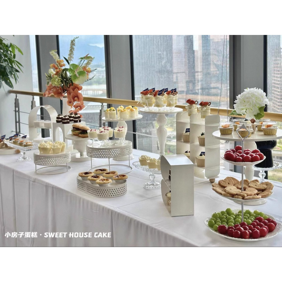 奶油色风格甜品台摆件展示架婚礼摆台装饰生日蛋糕架铁艺点心托盘