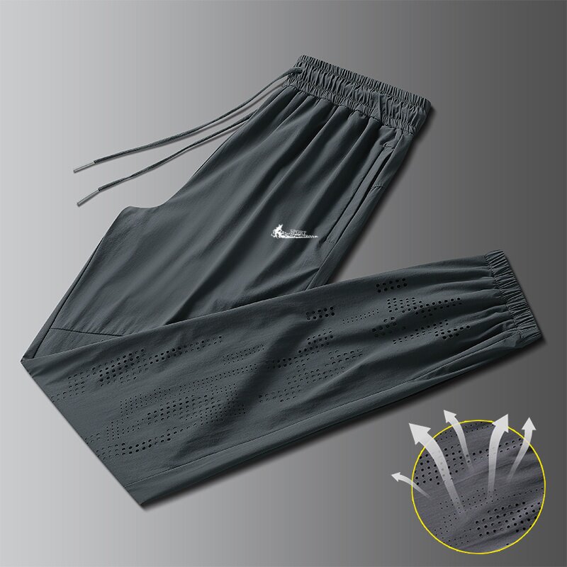 耐克顿冰丝弹力运动裤男夏季速干透气休闲长裤青年大码九分束脚裤