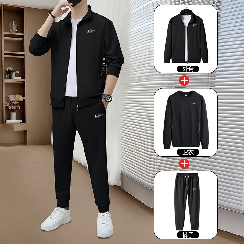 耐克顿休闲运动套装男士秋冬季新款时尚开衫套头卫衣卫裤三件套潮
