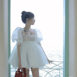 纯白梦境~Selkie 2022年夏短款泡芙裙泡泡袖连衣裙在逃公主蓬蓬裙