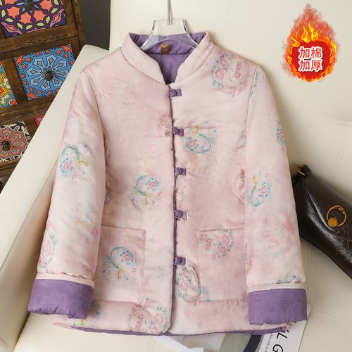 立领盘扣保暖棉服减龄百搭时尚洋气棉衣2025新款新中式印花棉袄女